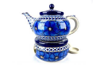 504 Bunzlau Theepot 1,2L met Theelicht  U408 Poppy Bunzlau Set Theepot met Theelicht